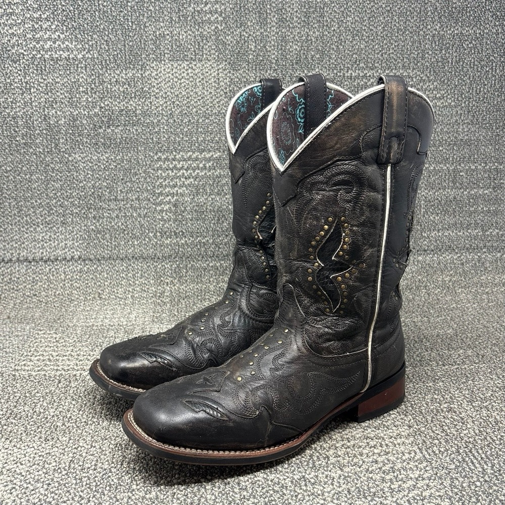 Laredo Spellbound 5660 Women's 9.5 M Black Leather Square Toe Cowboy Boots